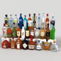 Alcohol bottles in Home bar set up