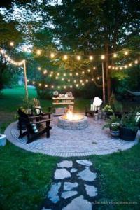 Fire pit in backyard garden