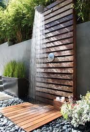 Outdoor shower installed in backyard