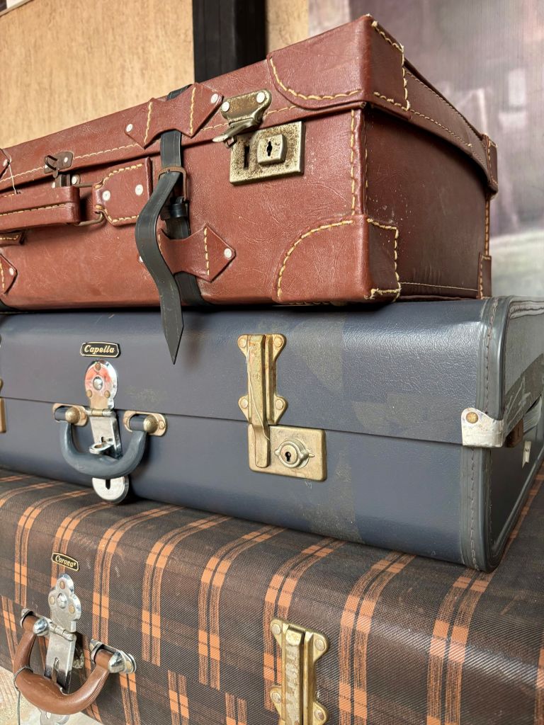 uses vintage suitcases